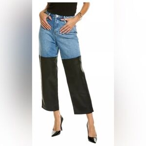 BLANK NYC THE BAXTER DENIM & FAUX LEATHER RIBCAGE STRAIGHT LEG JEANS SIZE 25 new